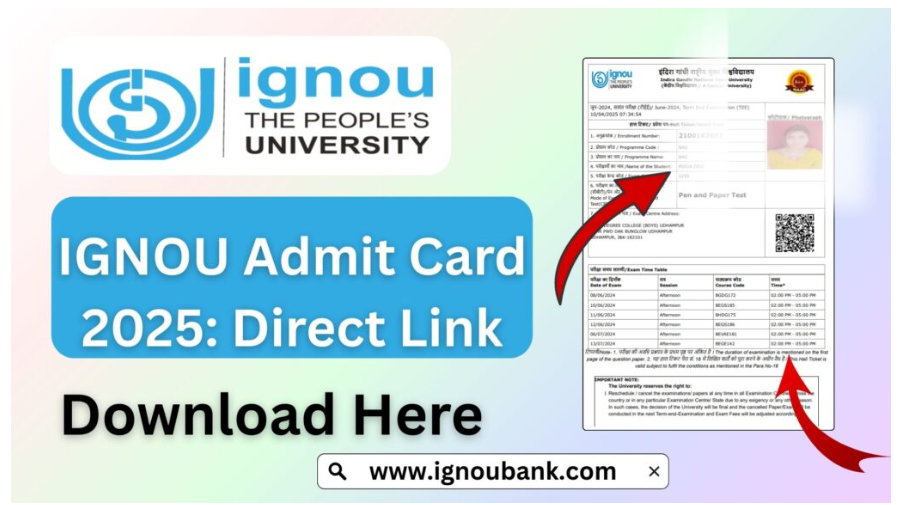 Download IGNOU TEE 2025 Admit Card for the June/December Term-End Exams. Check your exam date, center details, and important instructions before appearing for the IGNOU TEE 2025 examination.
