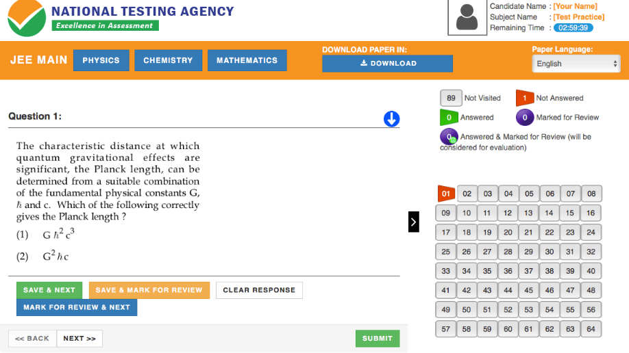 Shift 1 JEE Mains 2026 Question Paper